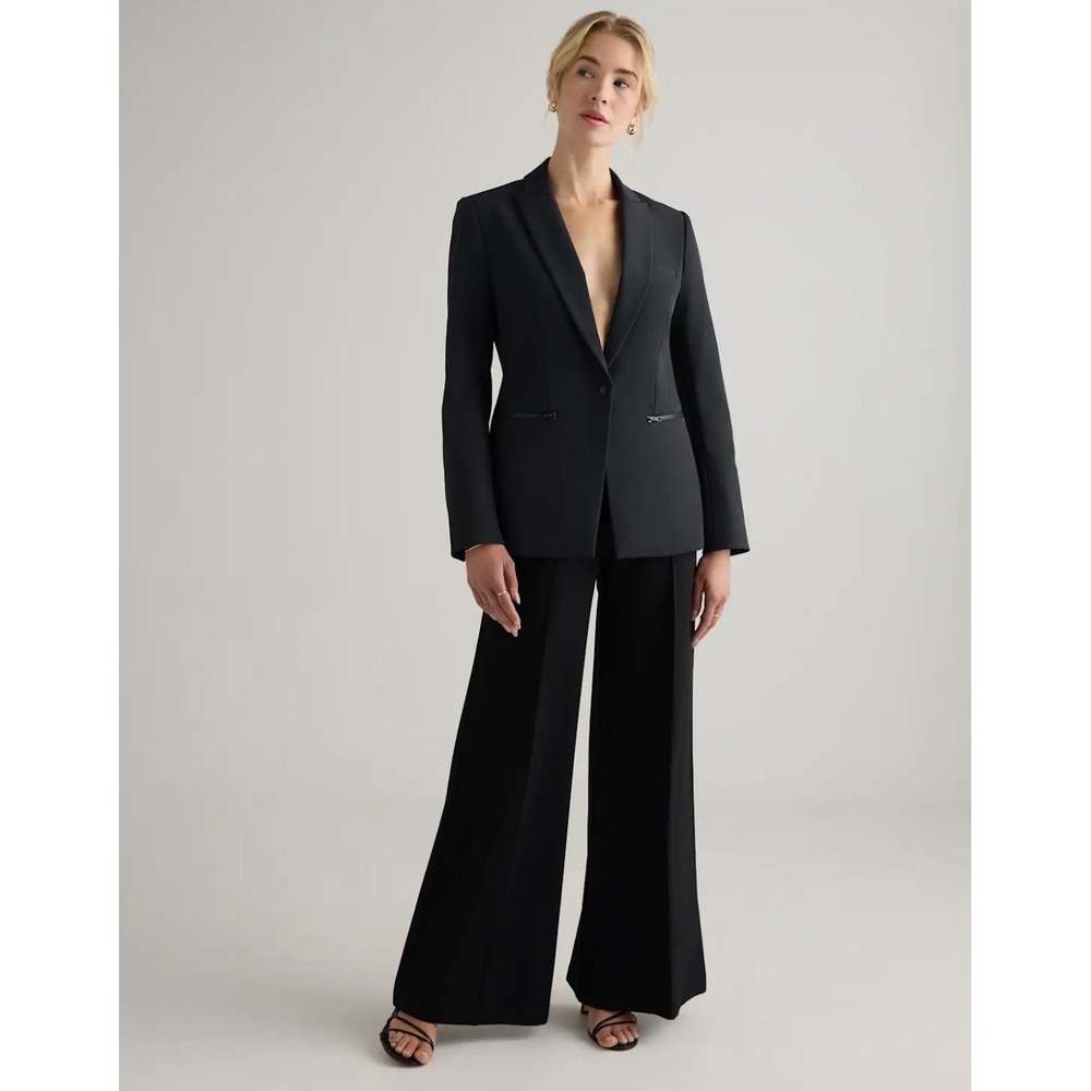 Quince Scuba Single Breasted Convertible Blazer True Black Womens Medium NEW